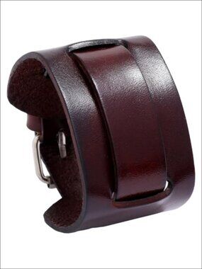 Genuine Cowhide Leather Punk Cuff Bracelet Adjustable Wide Wristband Gothic
